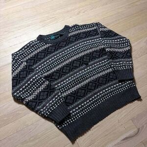 Cricketeer Vintage Wool Blend Fair Isle Argyle Sweater Grey Womens Medium